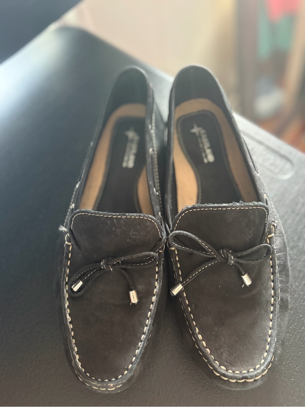 Eastland Black Suede Women's Bow Moccasin Loafers